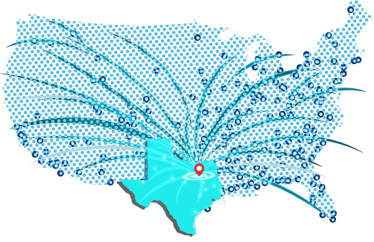 Mapa de distribución desde Dallas